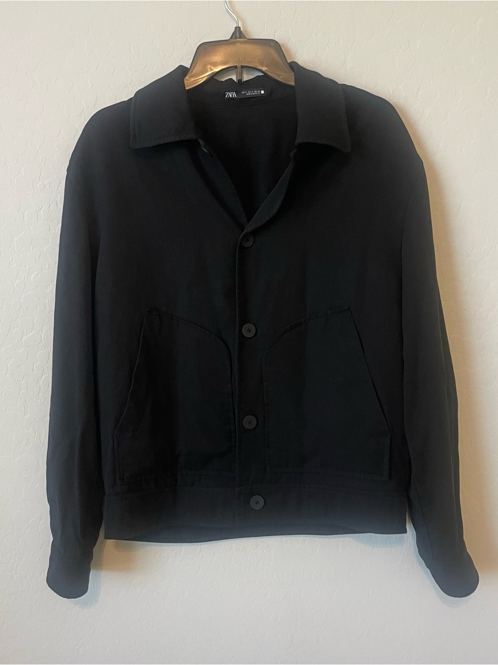 Zara Black Button-Up Bomber Utility Jacket Shacket Size Small